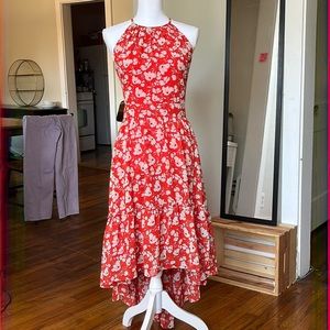 Eliza J Floral Red Halter Dress